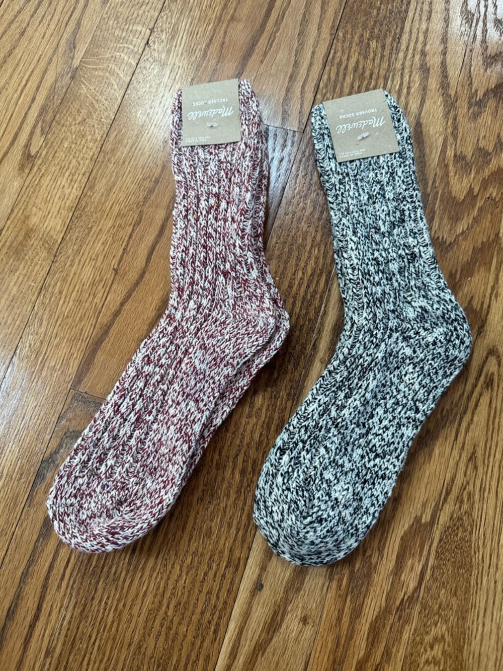 NEW set of 2 - Madewell Marled Cable-Knit Trouser Crew Socks - Red & Black/Gray